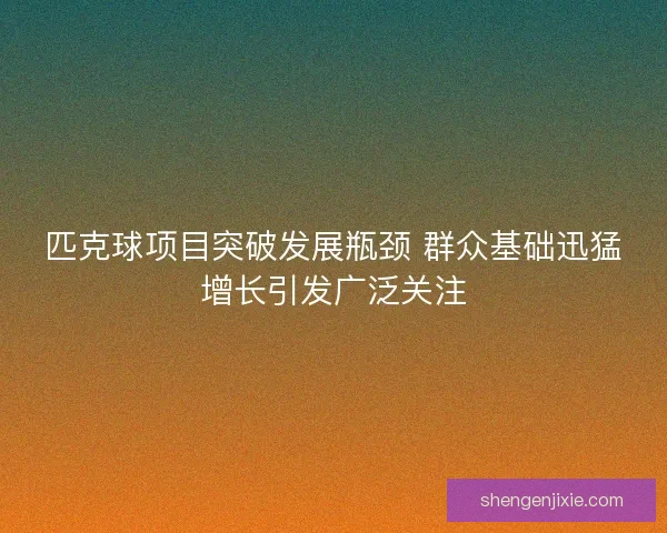 匹克球项目突破发展瓶颈 群众基础迅猛增长引发广泛关注
